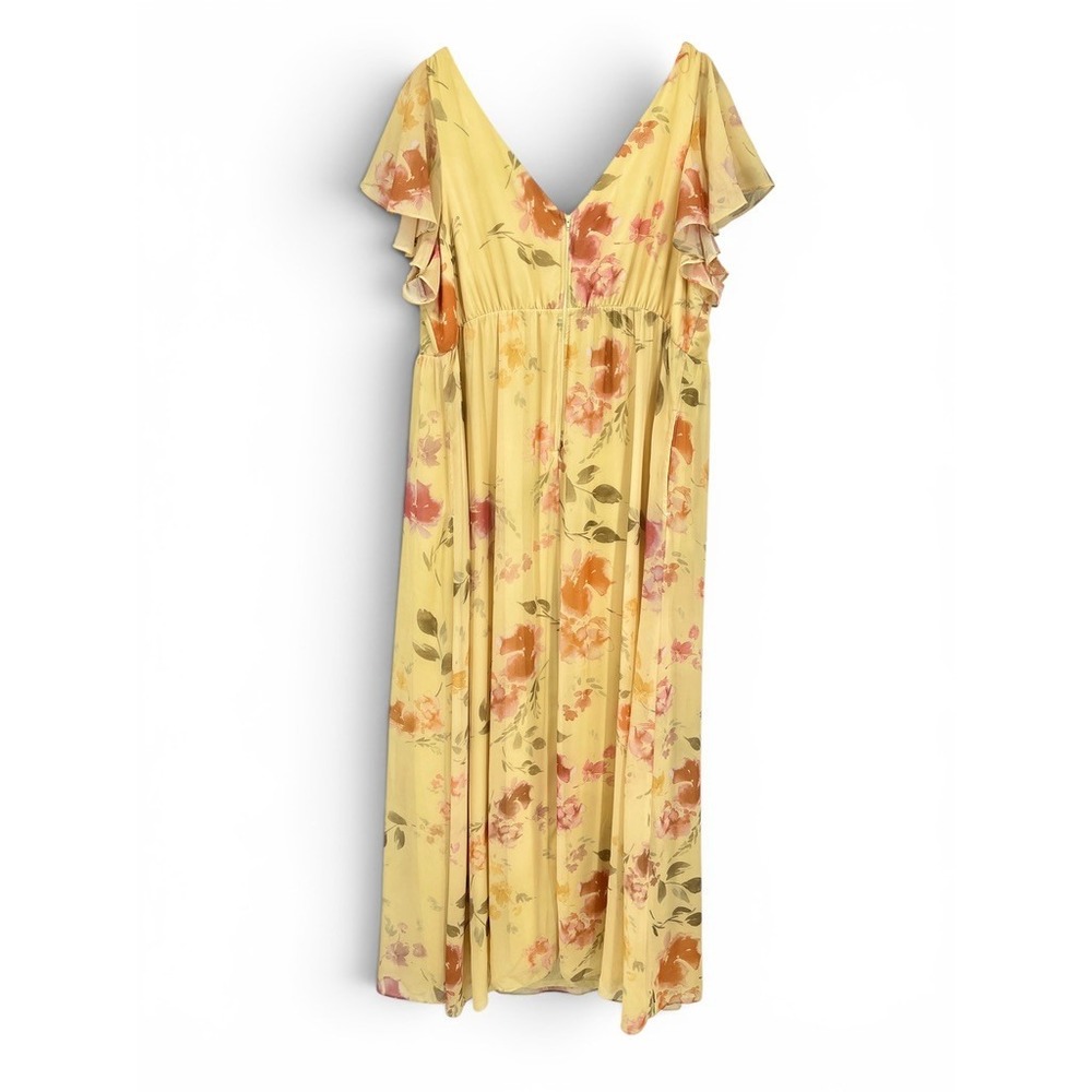 Birdy Grey Violet Yellow Floral Flutter Sleeve Maxi Dress Rococo 3X Bridesmaid - Picture 3 of 9